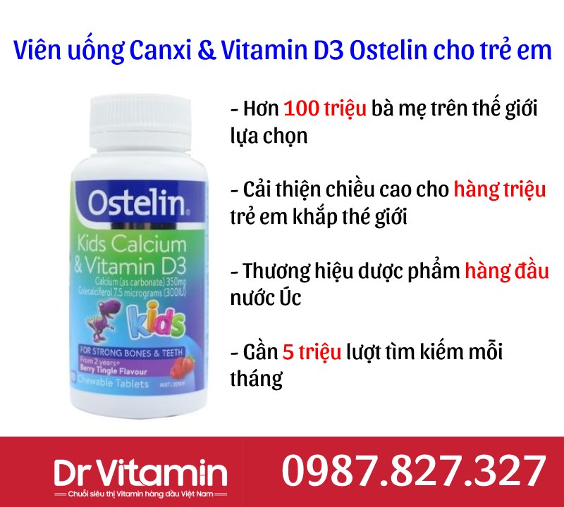 viên nhai Kids Calcium & Vitamin D3 Ostelin bổ sung canxi cho bé